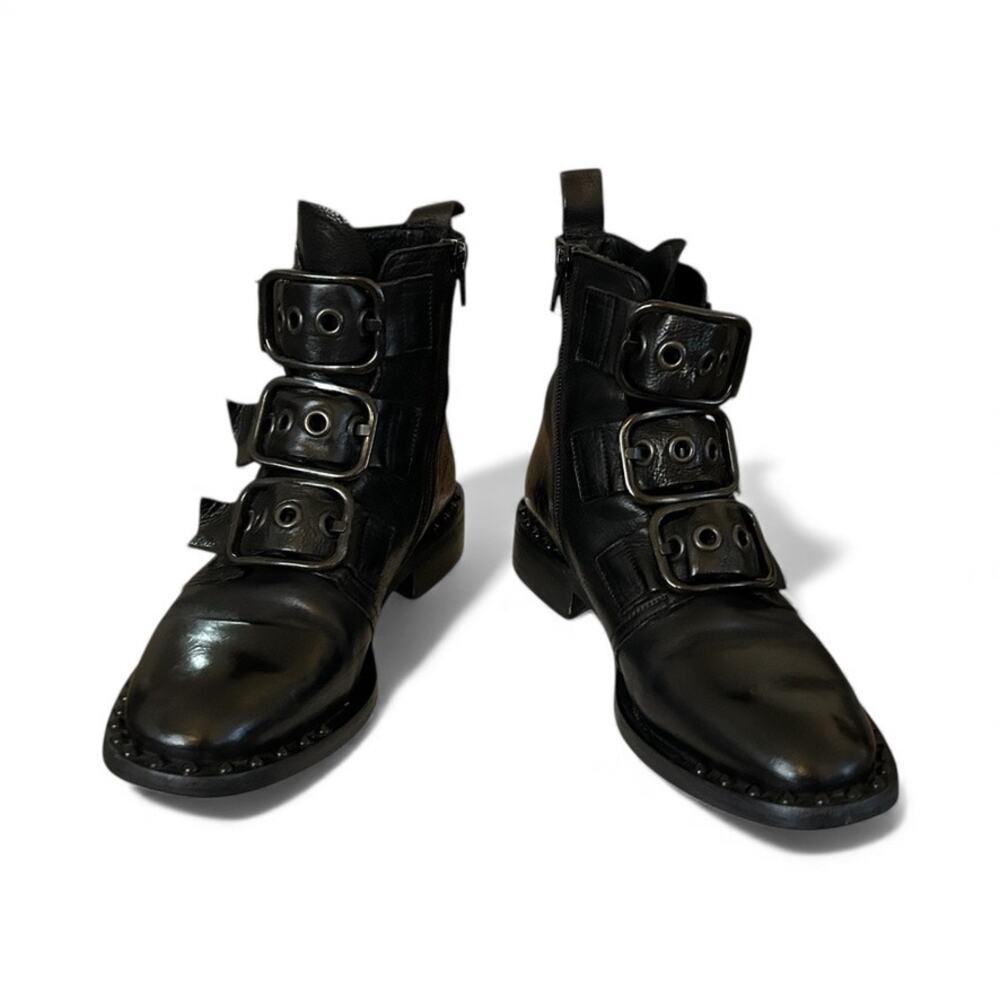Just Juice Black Leather Buckle Ankle Boots – Goth Booties Size 37 Italy